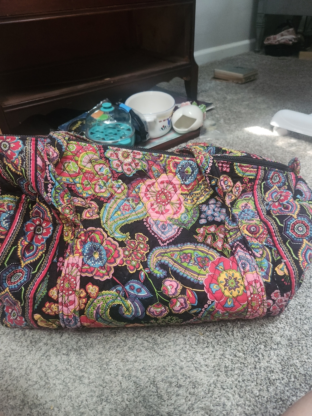 Vera Bradley Black Multi Paisley Quilted Duffel Bag